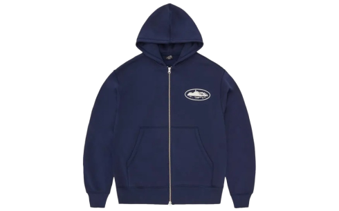 Corteiz Island Puff Print Zip Hoodie 'Navy'